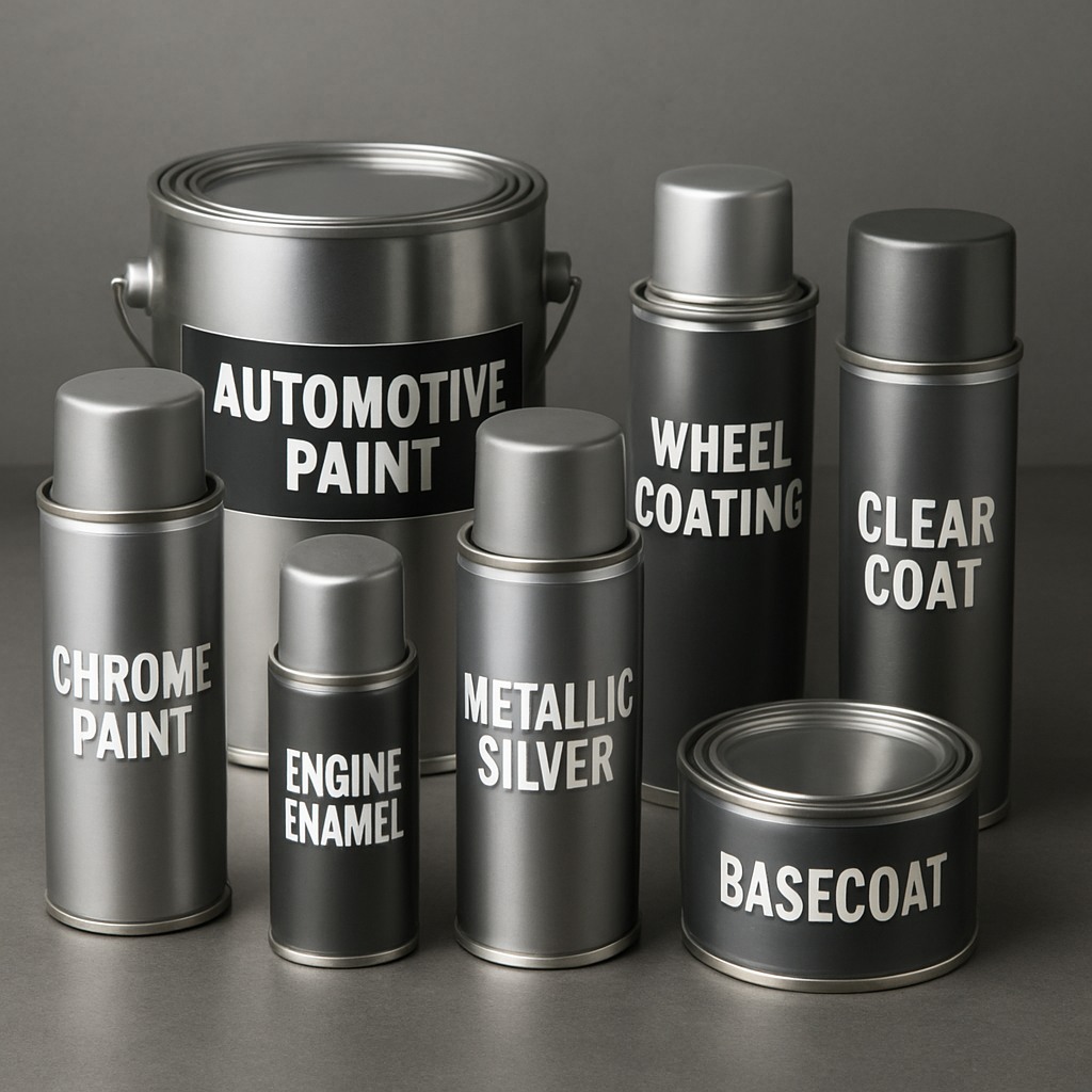 Automotive and specialty coating spray cans and tins